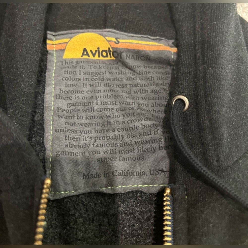 Aviator Nation 5 Stripe Full Zip Hoodie Jacket Black + Neon - Picture 2 of 2
